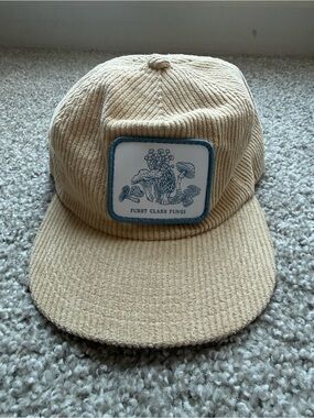 Beige Corduroy Cap with Mushroom Patch